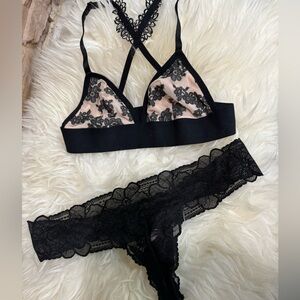 PINK By VS Lace Black Bralette Set